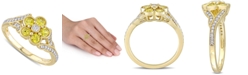 Macy's Yellow Sapphire (3/4 ct. t.w.) & Diamond (1/6 ct. t.w.) Flower Ring in 10k Gold
